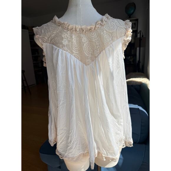 1960s Ro-Vel of California Babydoll Semi Sheer Pajama Top Size Med Ruffle Cream - Picture 4 of 8